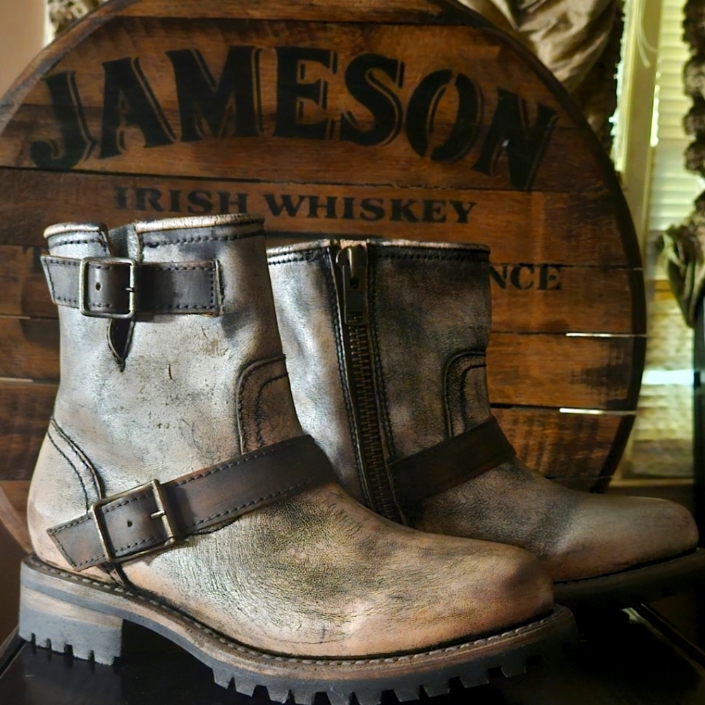 FREEBIRD style "Harley" leather boots in pewter. Limited size 9
